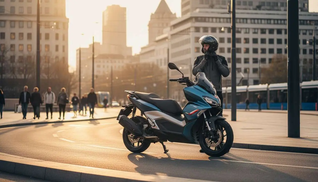  Aprilia SR GT 400 2026 en ciudad con dise&ntilde;o innovador y caracter&iacute;sticas t&eacute;cnicas avanzadas para conducci&oacute;n urbana segura y eficiente &mdash; Imagen generada por IA 