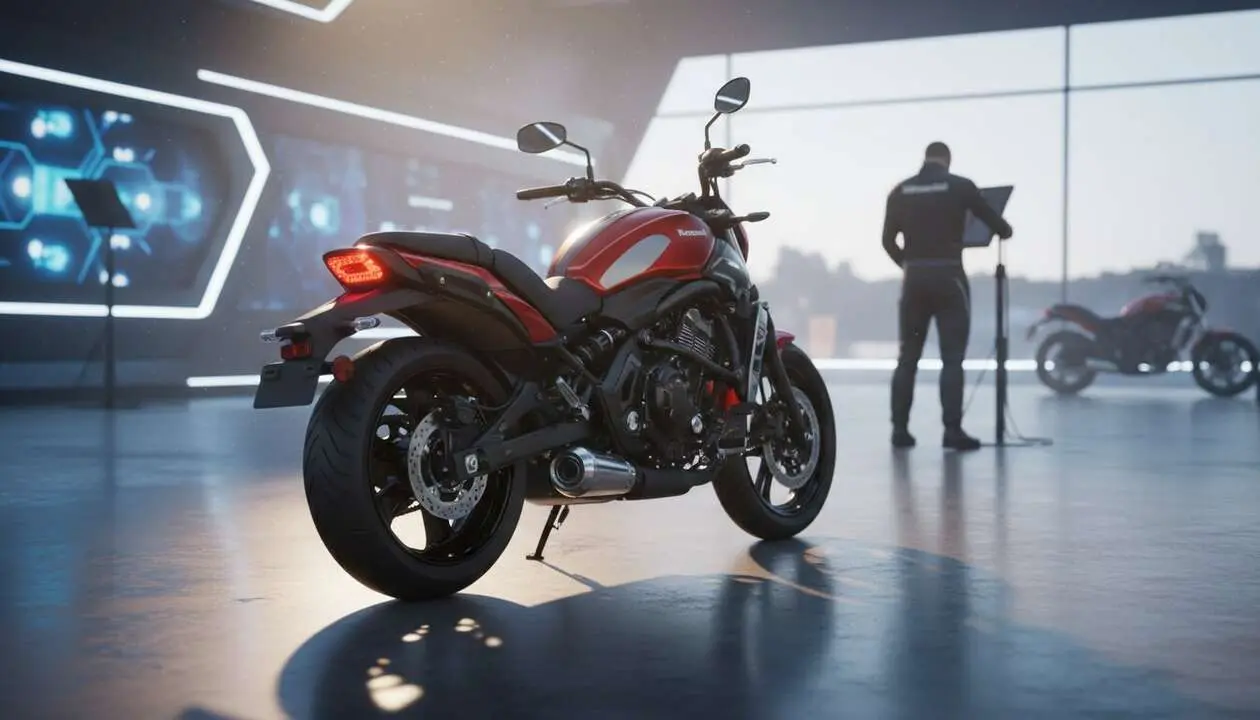  Kawasaki Vulcan S 2026 en detalle mostrando su dise&ntilde;o y novedades antes del lanzamiento oficial del modelo nuevo &mdash; Imagen generada por IA 