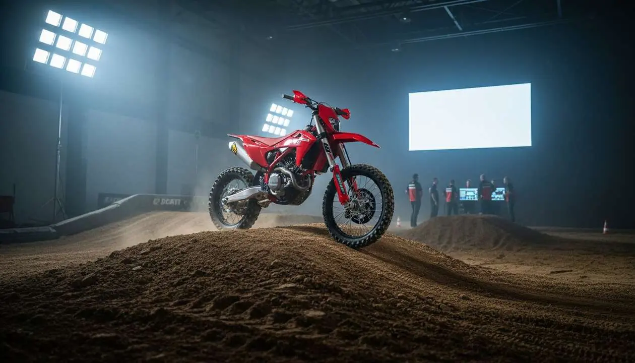  Ducati Desmo250 MX 2026 en acci&oacute;n, la nueva motocicleta que revoluciona el mundo del motocross con potencia y dise&ntilde;o avanzado &mdash; Imagen generada por IA 