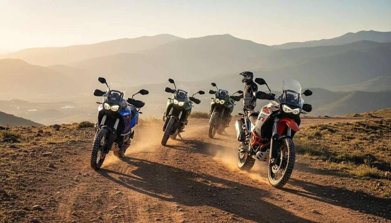  Motociclistas explorando las mejores alternativas trail a la BMW R 1300 GS en terrenos variados y desafiantes &mdash; Imagen generada por IA 