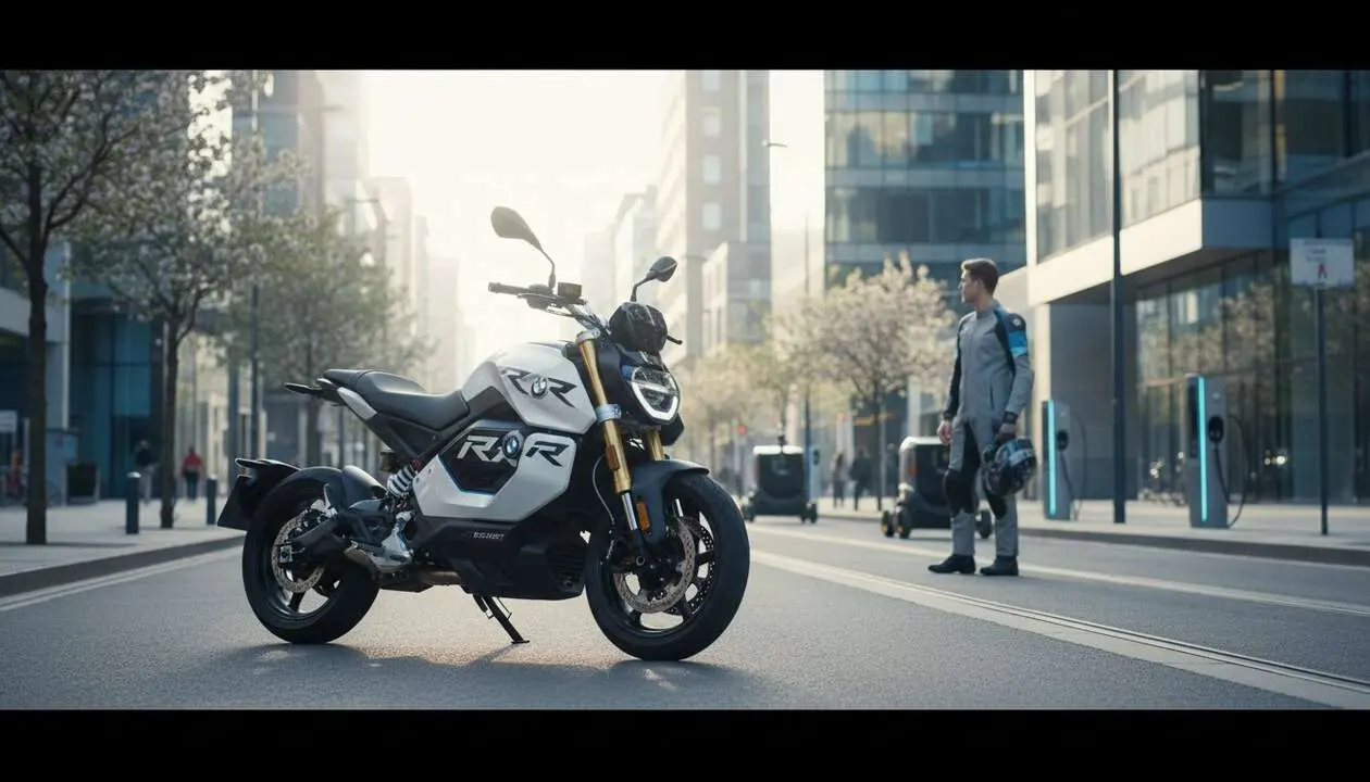  BMW CE 02 moto el&eacute;ctrica innovadora que transforma la movilidad urbana en la ciudad para 2026 &mdash; Imagen generada por IA 