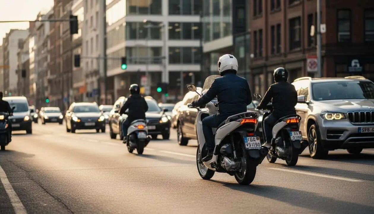  Honda SH125 en ciudad mostrando su eficiencia y rendimiento en el tr&aacute;fico urbano actual &mdash; Imagen generada por IA 