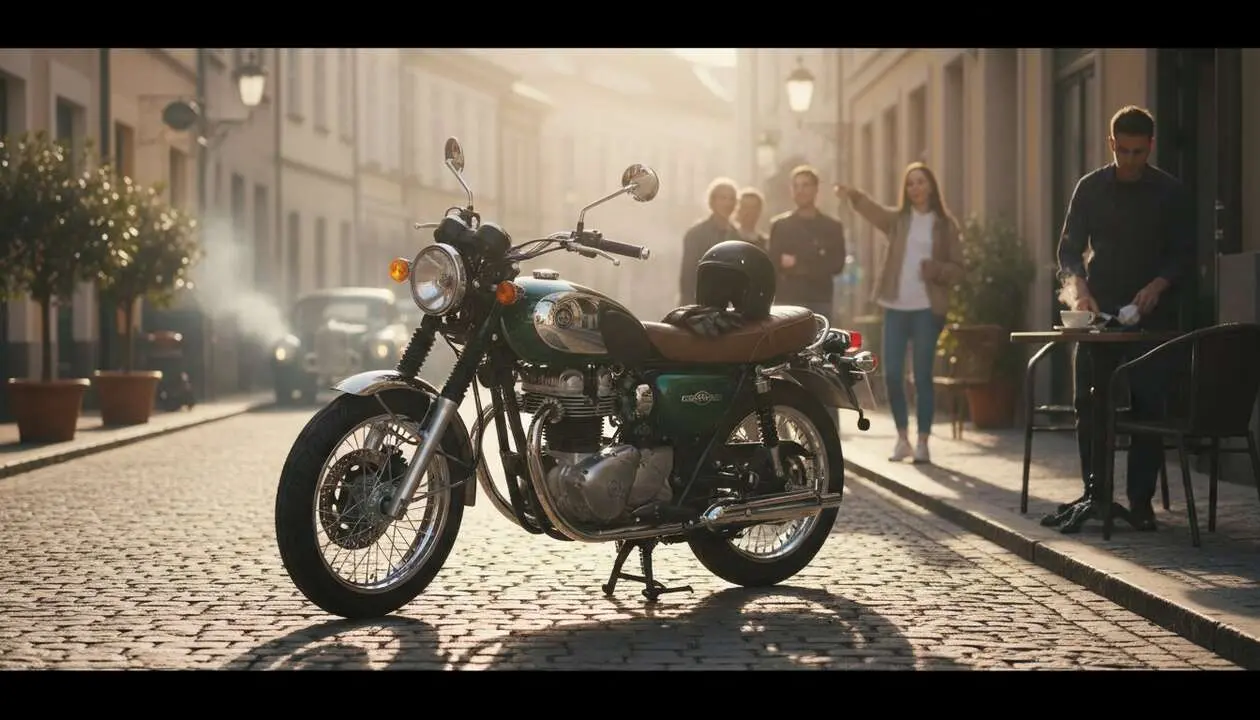  Kawasaki W230 moto cl&aacute;sica destacada por su dise&ntilde;o vintage y rendimiento excepcional en el mercado actual &mdash; Imagen generada por IA 