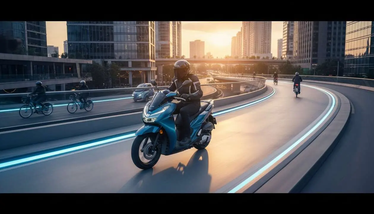  Honda SH350i 2026 en acci&oacute;n como la mejor scooter para movilidad urbana eficiente y moderna &mdash; Imagen generada por IA 
