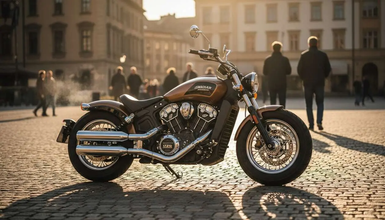  La Indian Scout Bobber 125th Anniversary Edition en detalle mostrando su dise&ntilde;o exclusivo y caracter&iacute;sticas &uacute;nicas &mdash; Imagen generada por IA 