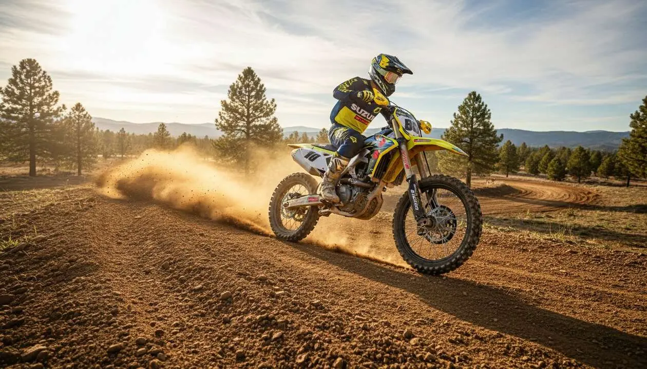  Suzuki RM-Z450 2024 en acci&oacute;n, destacada moto de motocross para pilotos que buscan rendimiento y calidad &mdash; Imagen generada por IA 