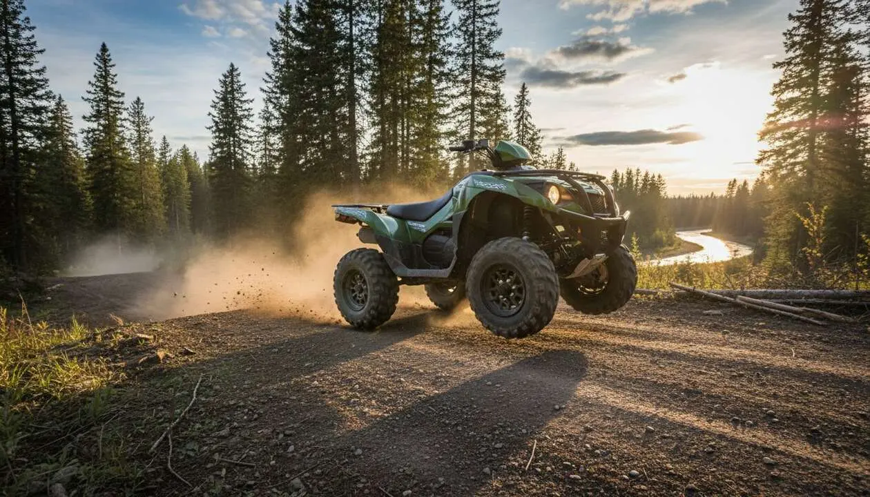  Kawasaki Brute Force 750 en acci&oacute;n mostrando su potencia y rendimiento superior en terrenos todoterreno &mdash; Imagen generada por IA 