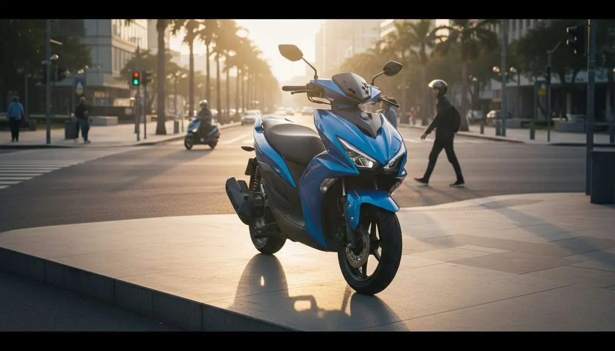  Moto Yamaha RayZR en color rojo exhibida en ciudad urbana destacando caracter&iacute;sticas y precio actual 2024 &mdash; Imagen generada por IA 