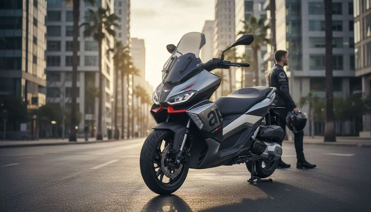  Aprilia SR GT 400 2026 en acci&oacute;n mostrando su dise&ntilde;o deportivo y potencia ideal para la conducci&oacute;n urbana &mdash; Imagen generada por IA 