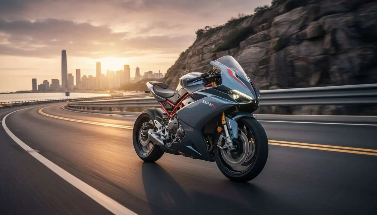 QJMOTOR SRK 800RR en acci&oacute;n mostrando su potencia y dise&ntilde;o elegante para los amantes de las motos deportivas &mdash; Imagen generada por IA 