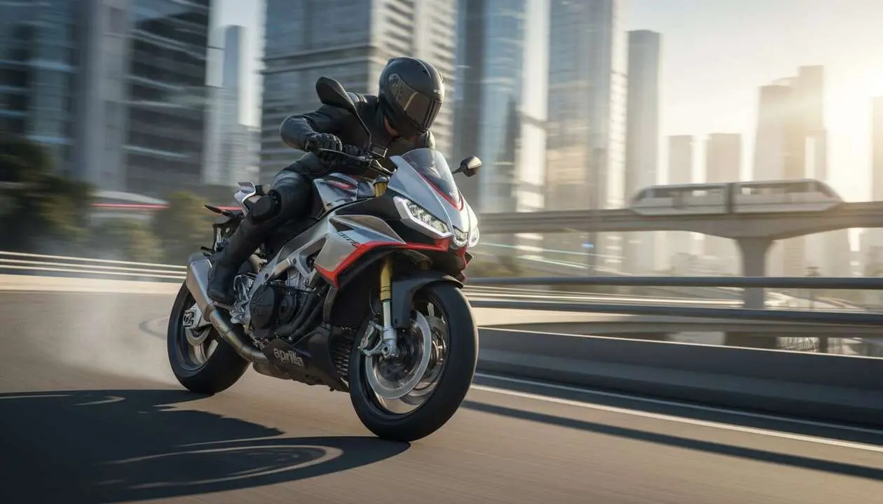 Aprilia Tuono V4 2026 en acci&oacute;n mostrando su dise&ntilde;o innovador y tecnolog&iacute;a avanzada para motos deportivas &mdash; Imagen generada por IA 
