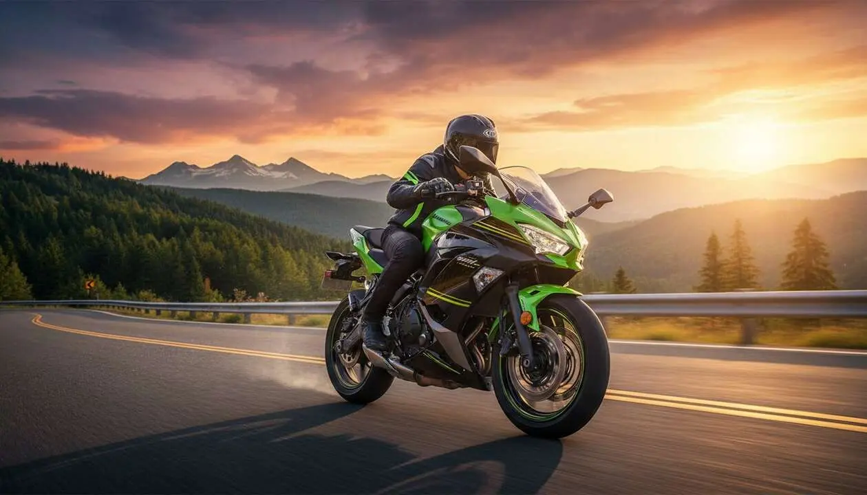  Kawasaki Ninja 650 en acci&oacute;n destacando su dise&ntilde;o deportivo y rendimiento superior en motocicletas modernas &mdash; Imagen generada por IA 