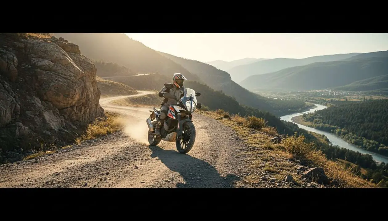  KTM 390 Adventure X en acci&oacute;n mostrando su tecnolog&iacute;a avanzada y dise&ntilde;o para m&aacute;xima aventura en carretera y tierra &mdash; Imagen generada por IA 