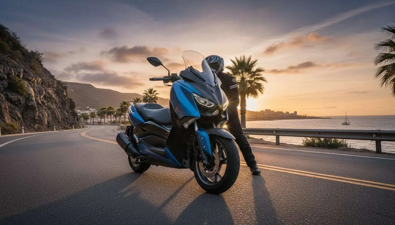  Yamaha XMAX 300 en acci&oacute;n mostrando su dise&ntilde;o moderno y rendimiento ideal para motos de 300cc urbanas &mdash; Imagen generada por IA 
