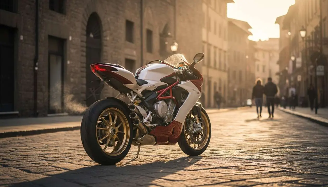  MV Agusta F3 en acci&oacute;n mostrando su dise&ntilde;o y rendimiento como la mejor moto deportiva italiana del a&ntilde;o &mdash; Imagen generada por IA 