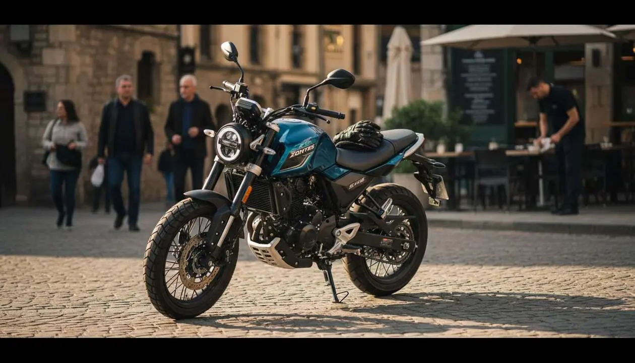  Vista frontal de la Zontes G1-125 mostrando dise&ntilde;o moderno y caracter&iacute;sticas destacadas para motociclistas amantes de la calidad &mdash; Imagen generada por IA 