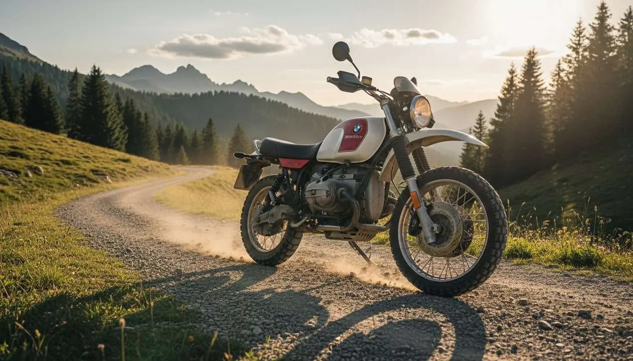  BMW R 12 G/S cl&aacute;sico en carretera mostrando su dise&ntilde;o ic&oacute;nico y legado hist&oacute;rico en la evoluci&oacute;n de las motos BMW &mdash; Imagen generada por IA 
