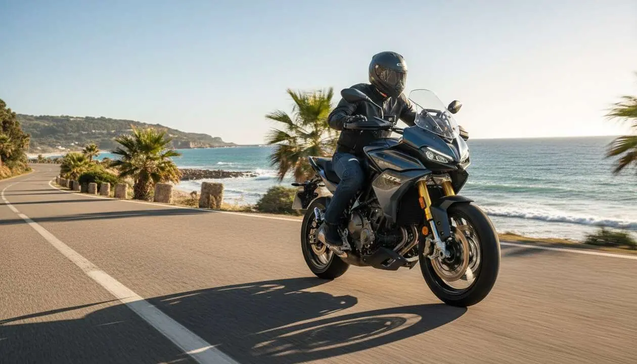  Motocicleta QJMOTOR SRT 900S On Road con dise&ntilde;o moderno y potencia excepcional para conducir en carretera &mdash; Imagen generada por IA 