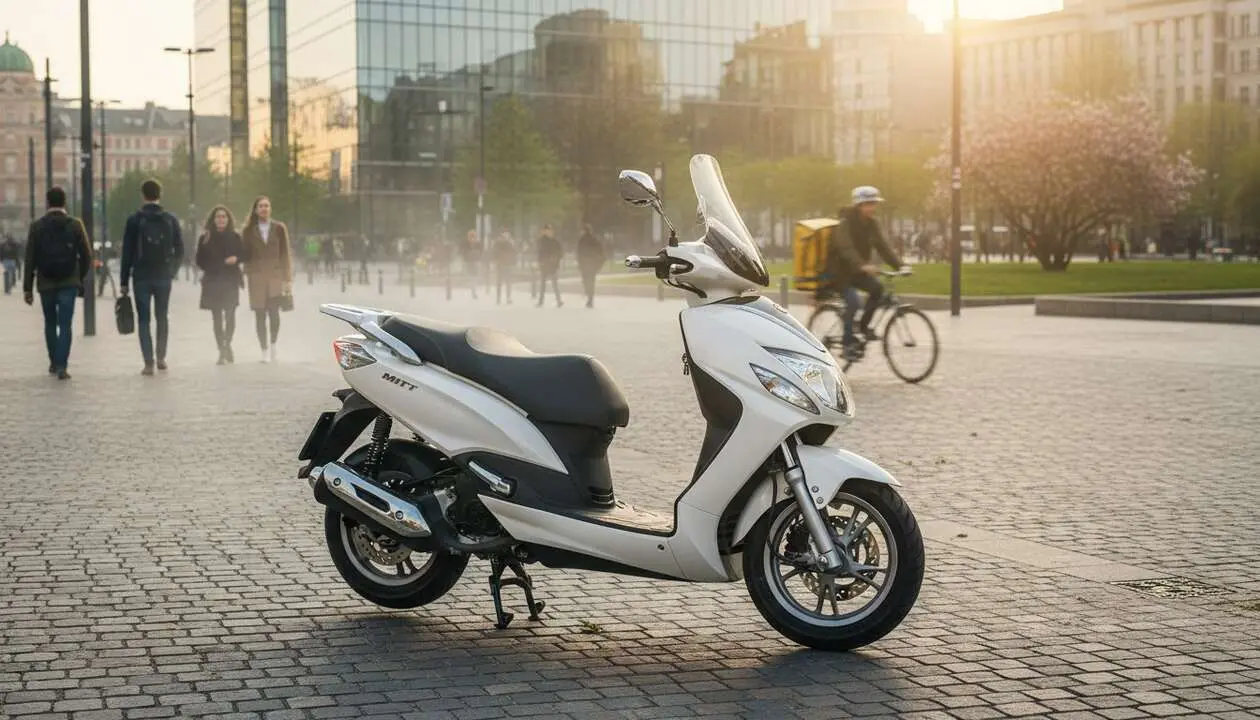 Motocicleta MITT GTS 125 destacada por su eficiencia y econom&iacute;a en movilidad urbana actual &mdash; Imagen generada por IA 
