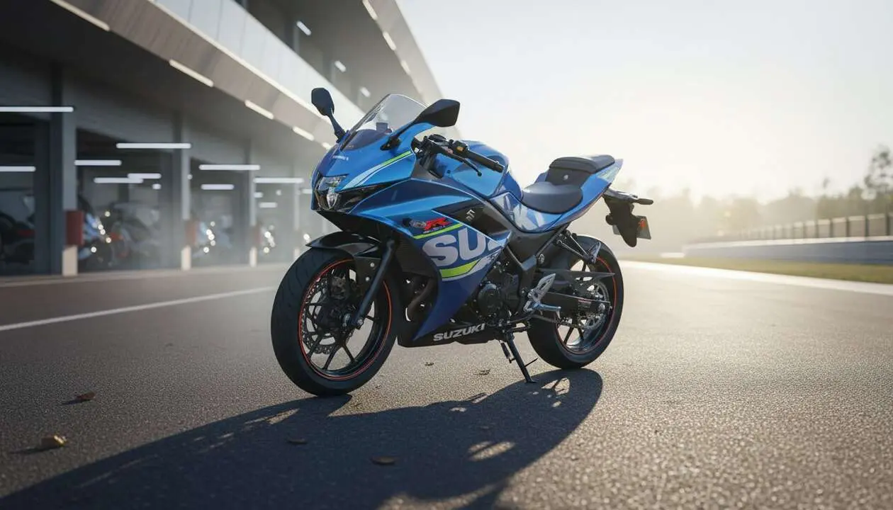  Suzuki GSX250R-F 2026 en acci&oacute;n mostrando su dise&ntilde;o renovado y avanzada tecnolog&iacute;a para m&aacute;xima potencia y rendimiento - Imagen generada por IA 