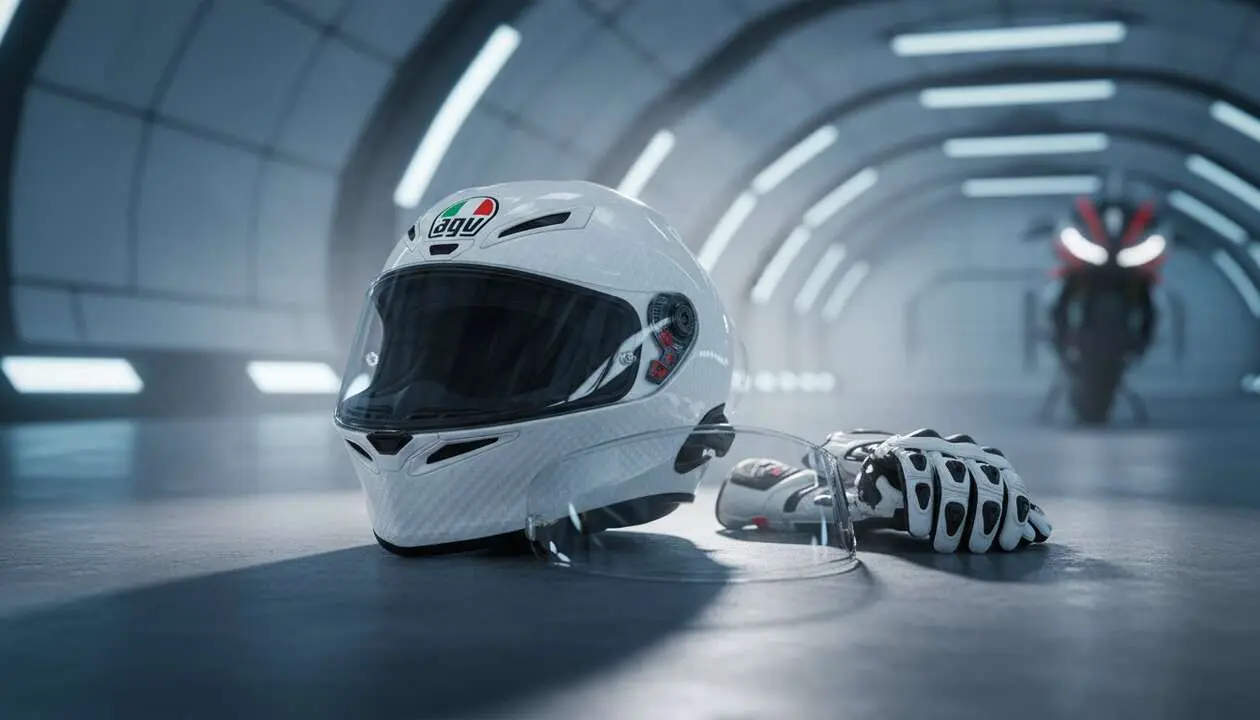  Casco AGV Pista GP RR de carbono blanco puro para protecci&oacute;n y estilo avanzado en motociclismo - Imagen generada por IA 