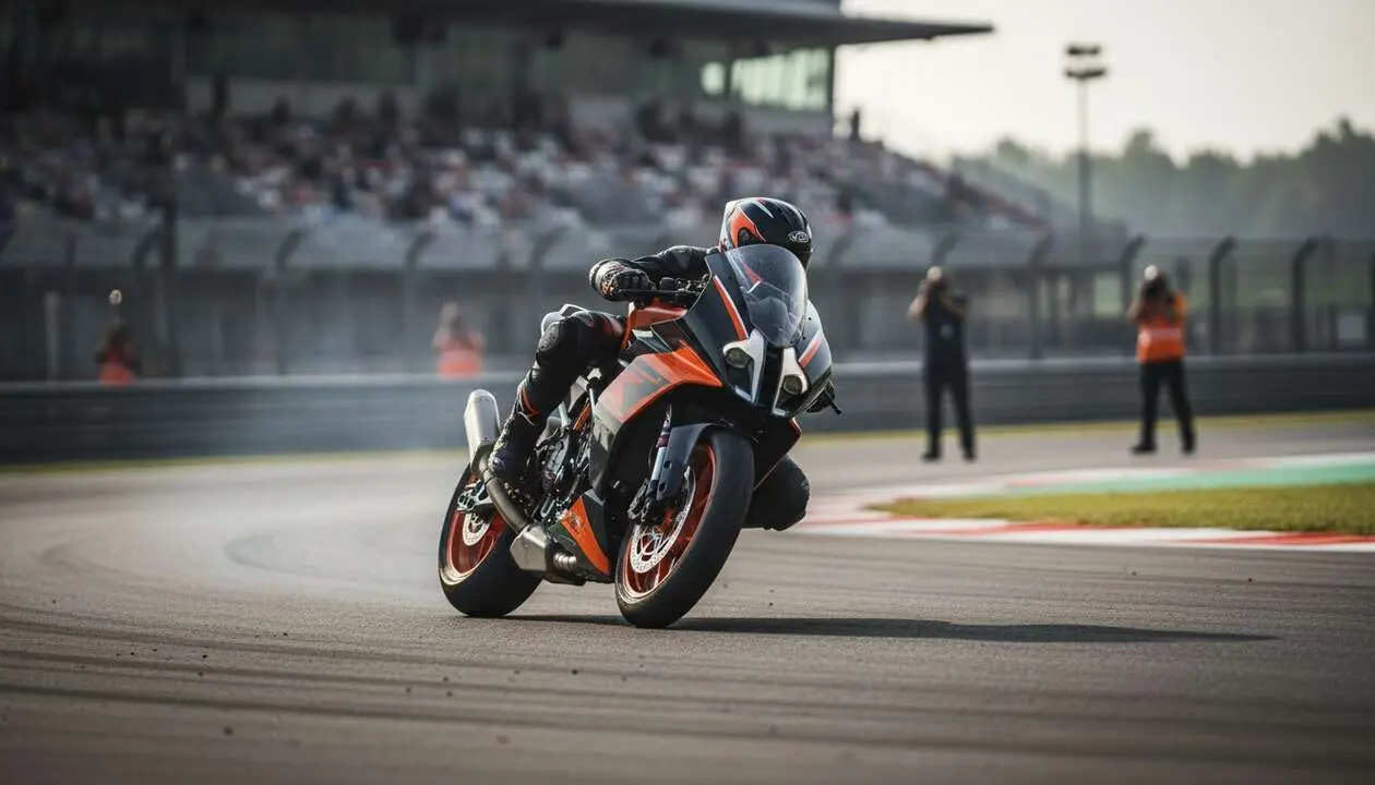  KTM 990 RC R Track en acci&oacute;n en circuito, la moto deportiva que revoluciona la pista deportiva - Imagen generada por IA 