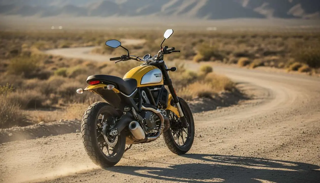  Ducati Scrambler nueva modelo 2024 en ciudad mostrando dise&ntilde;o y tecnolog&iacute;a innovadora para motociclistas modernos - Imagen generada por IA 