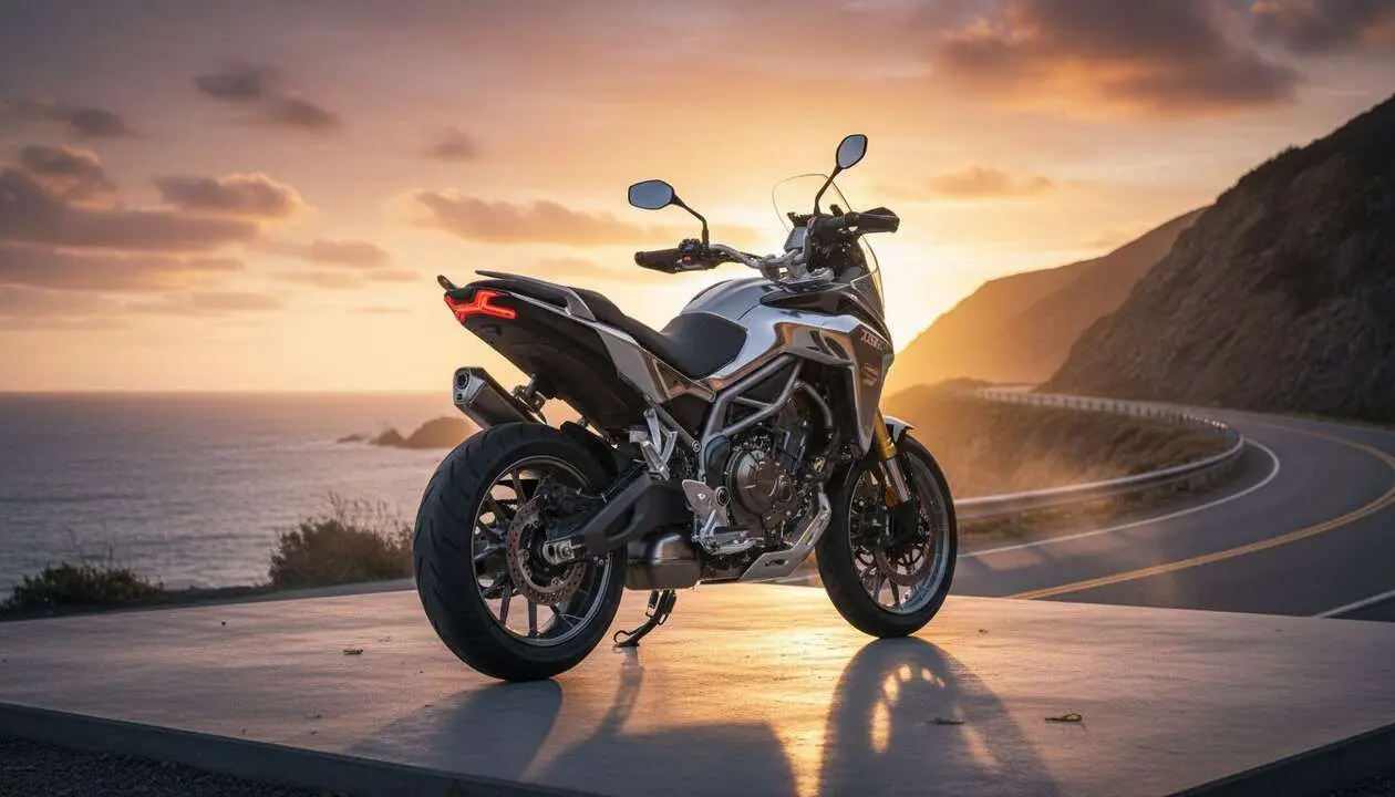  Zontes 703T 2026 en carretera mostrando su dise&ntilde;o moderno y potencia de 95 CV para motos A2 - Imagen generada por IA 