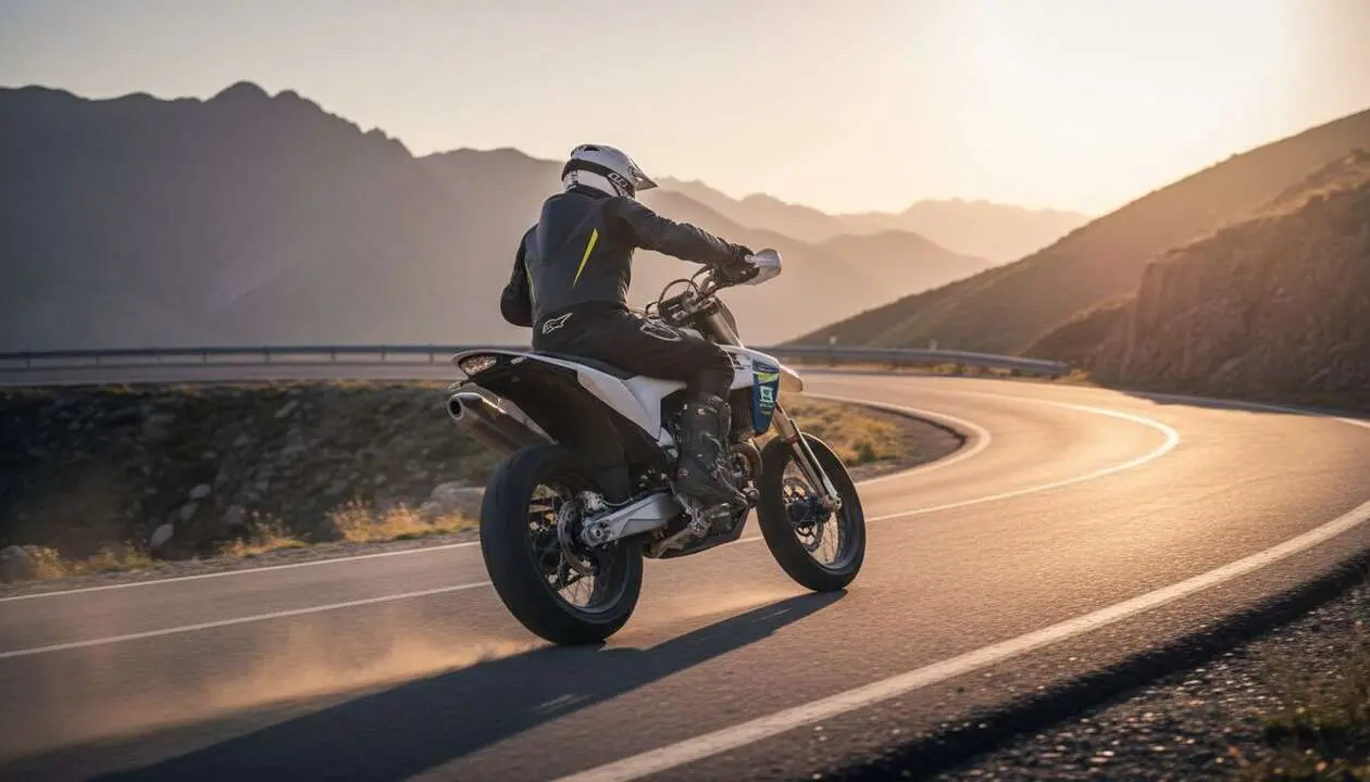  Husqvarna 701 Supermoto 2026 en acci&oacute;n mostrando dise&ntilde;o renovado y caracter&iacute;sticas innovadoras para motos deportivas - Imagen generada por IA 