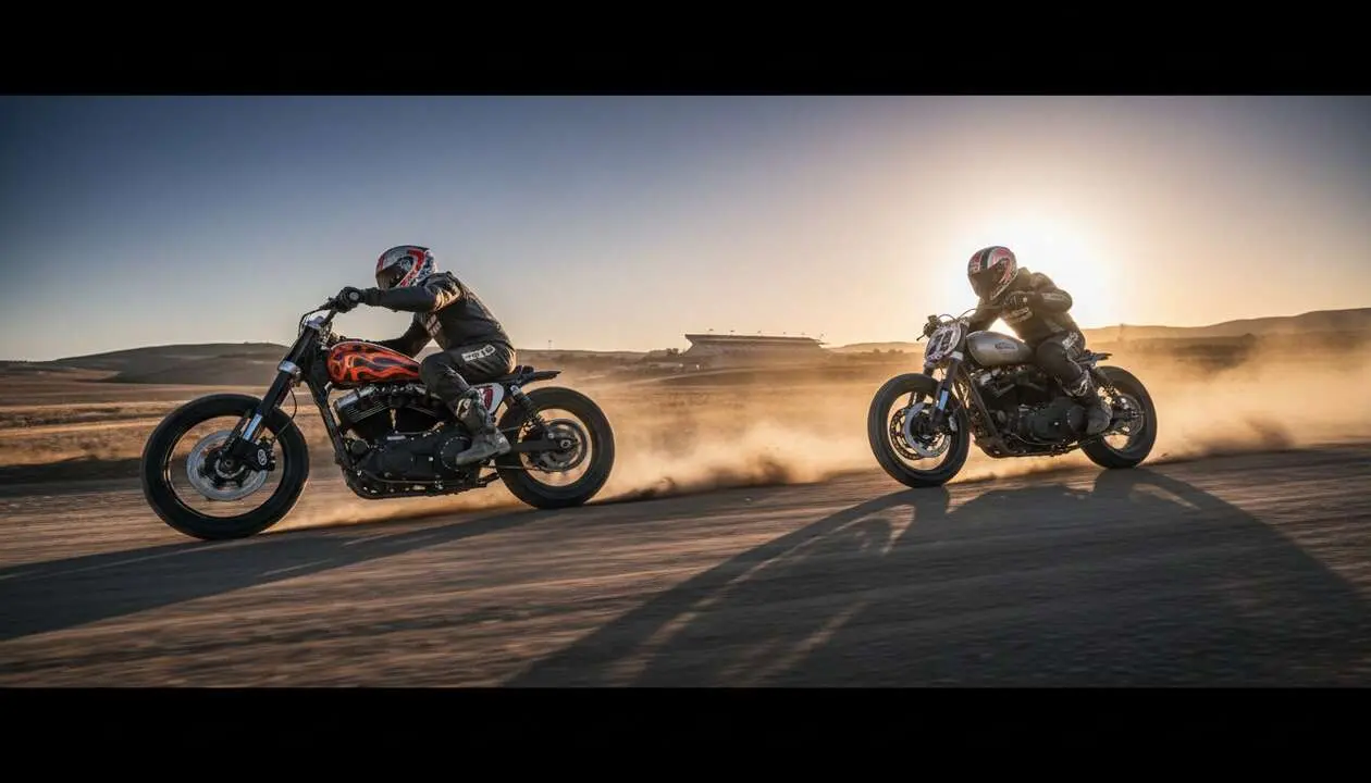  Dos espa&ntilde;oles compitiendo con las Harley Davidson m&aacute;s salvajes en una carrera emocionante en Arag&oacute;n - Imagen generada por IA 