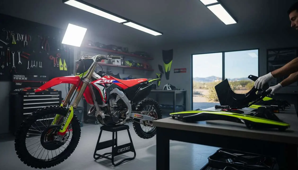  Honda CRF450R 2027 personalizada con pl&aacute;sticos de alta gama para un estilo &uacute;nico y mejor rendimiento - Imagen generada por IA 