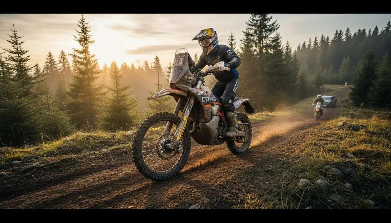  Mario Rom&aacute;n sobre la CFMOTO 450MT conquistando la carrera Romaniacs con t&eacute;cnica y resistencia excepcional - Imagen generada por IA 