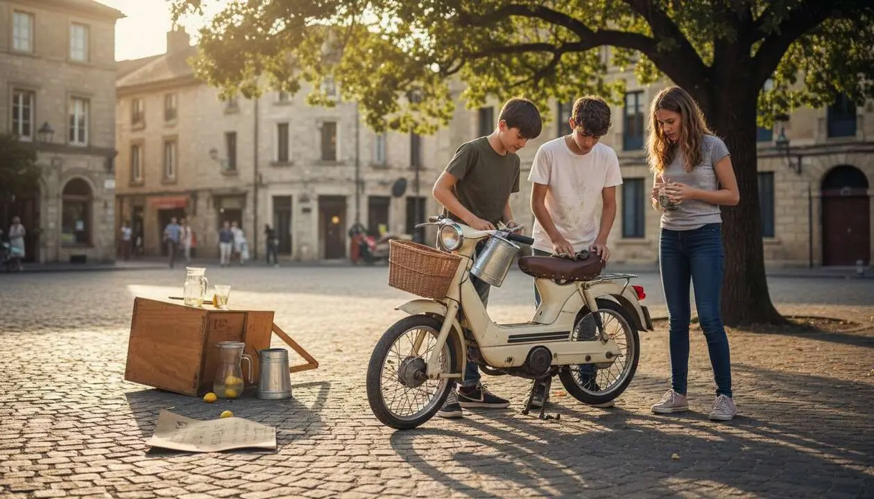  Tres amigos venden limonada para comprar un Piaggio Ciao y revelan una historia real conmovedora - Imagen generada por IA 