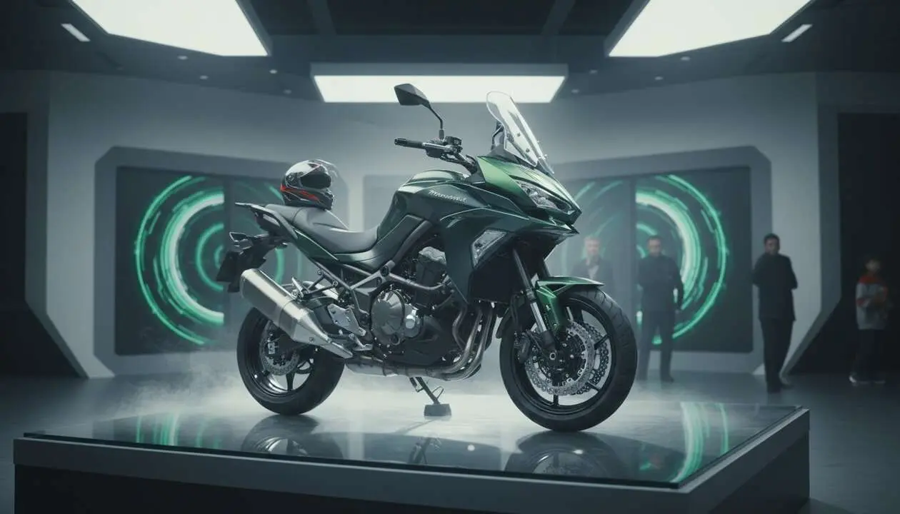  Kawasaki Versys 1100 2027 con motor cuatro cilindros y 135 CV potencia m&aacute;xima en nueva motocicleta deportiva - Imagen generada por IA 