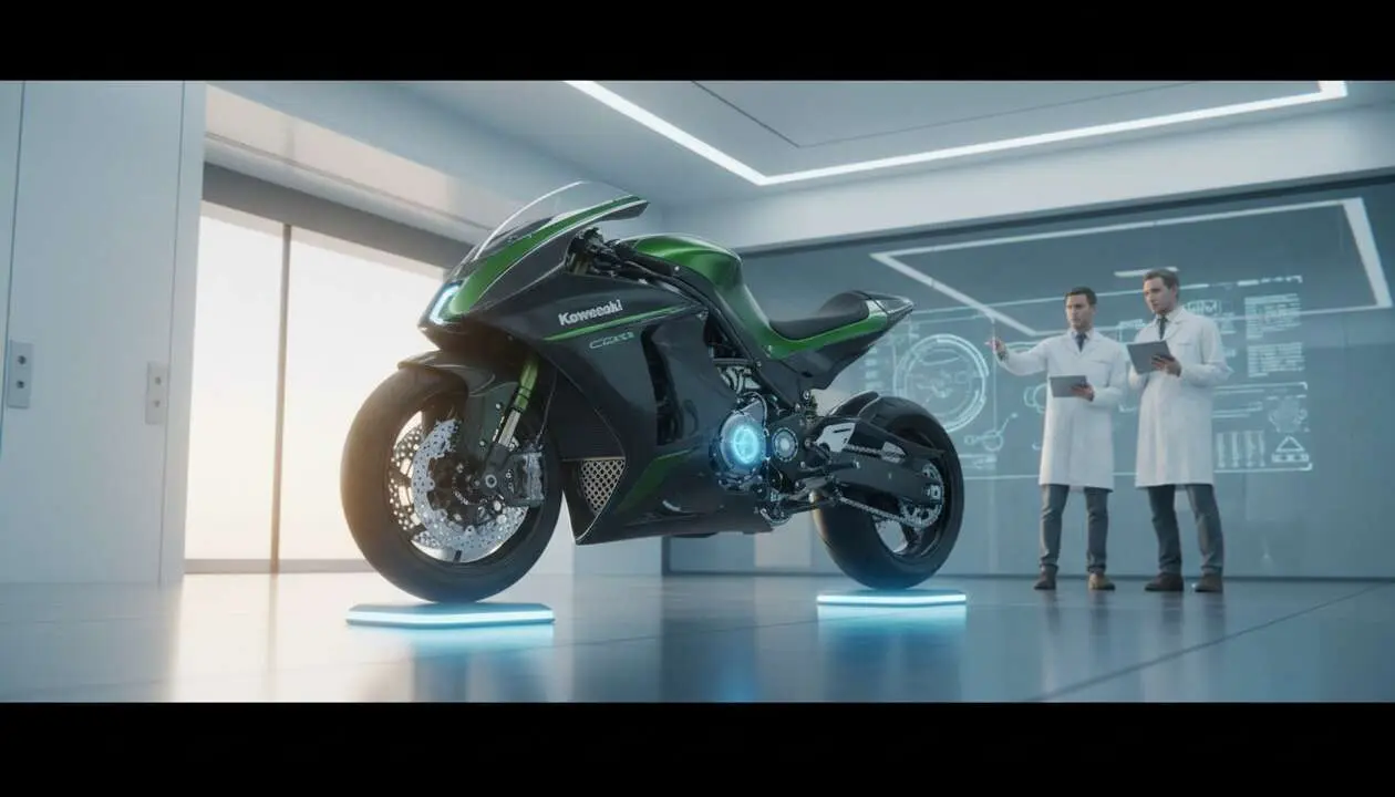  Kawasaki CORLEO la innovadora moto sin ruedas con motor 2T de hidr&oacute;geno que revoluciona la movilidad urbana - Imagen generada por IA 