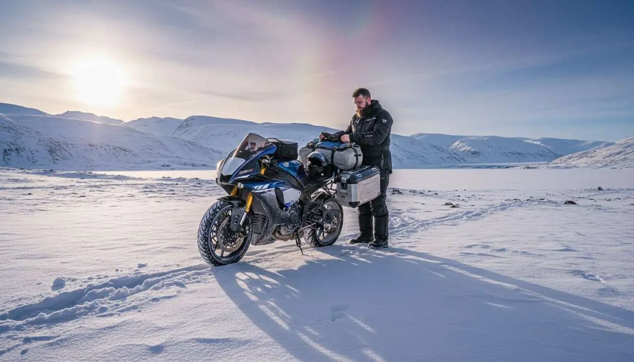  Motociclista holand&eacute;s recorriendo el mundo en una Yamaha R1 con planes de llegar al Polo Norte - Imagen generada por IA 