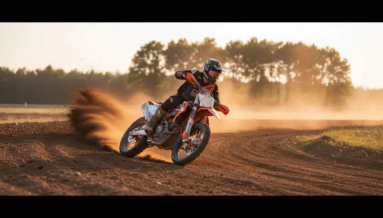  KTM 450 SMR 2027 en acci&oacute;n mostrando su dise&ntilde;o ligero y revolucionario para pista y enduro - Imagen generada por IA 