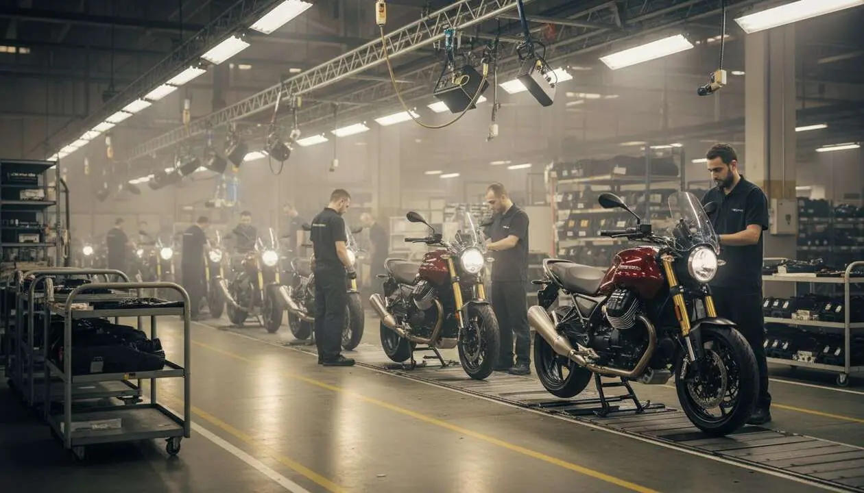  Moto Guzzi acelera su producci&oacute;n hasta alcanzar 30.000 motos al a&ntilde;o - Imagen generada por IA 