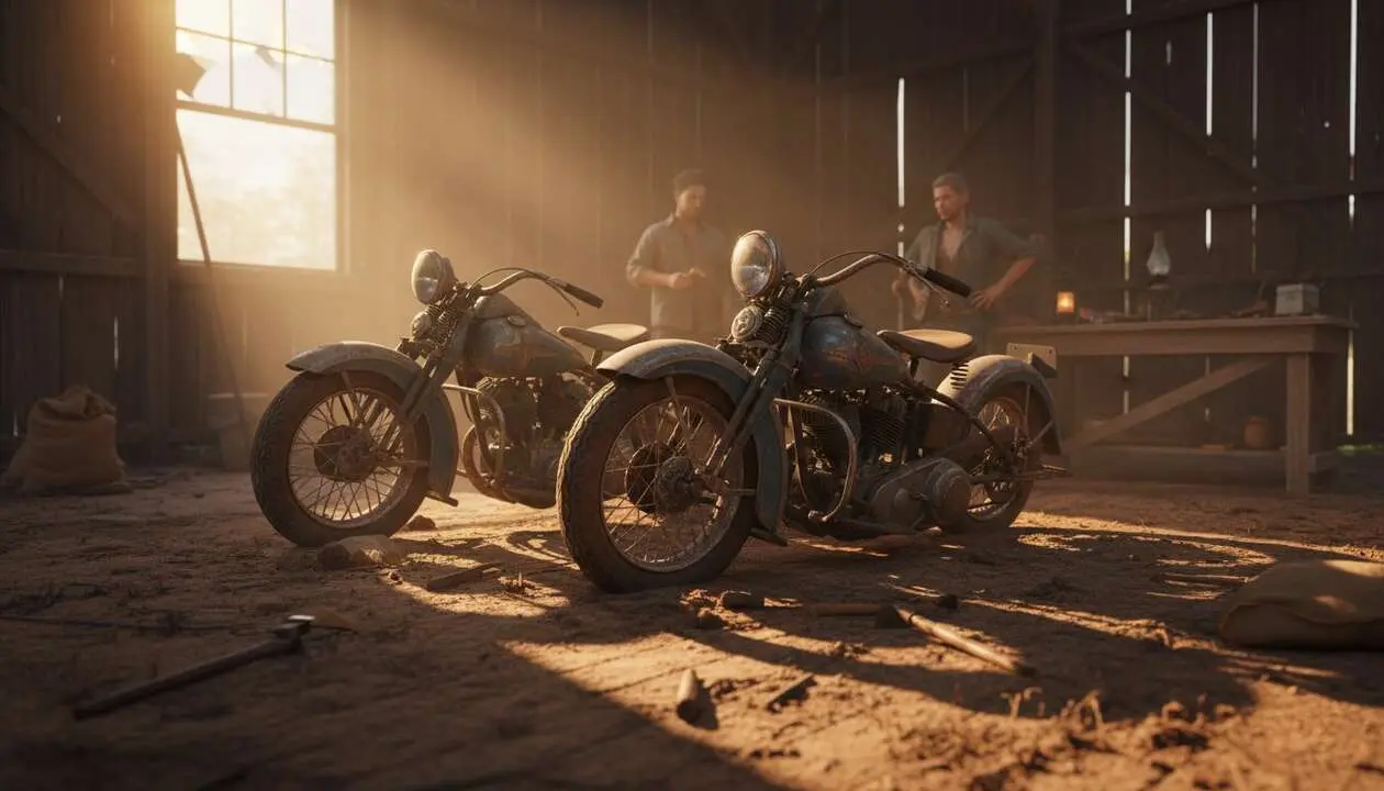  Hallazgo de dos motos Harley-Davidson Knucklehead de 1936 y 1939 - Imagen generada por IA 
