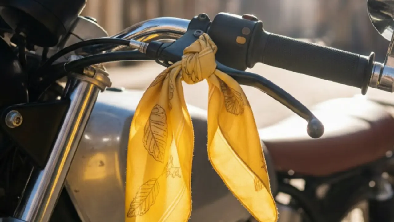 Pa&ntilde;uelo amarillo en la moto