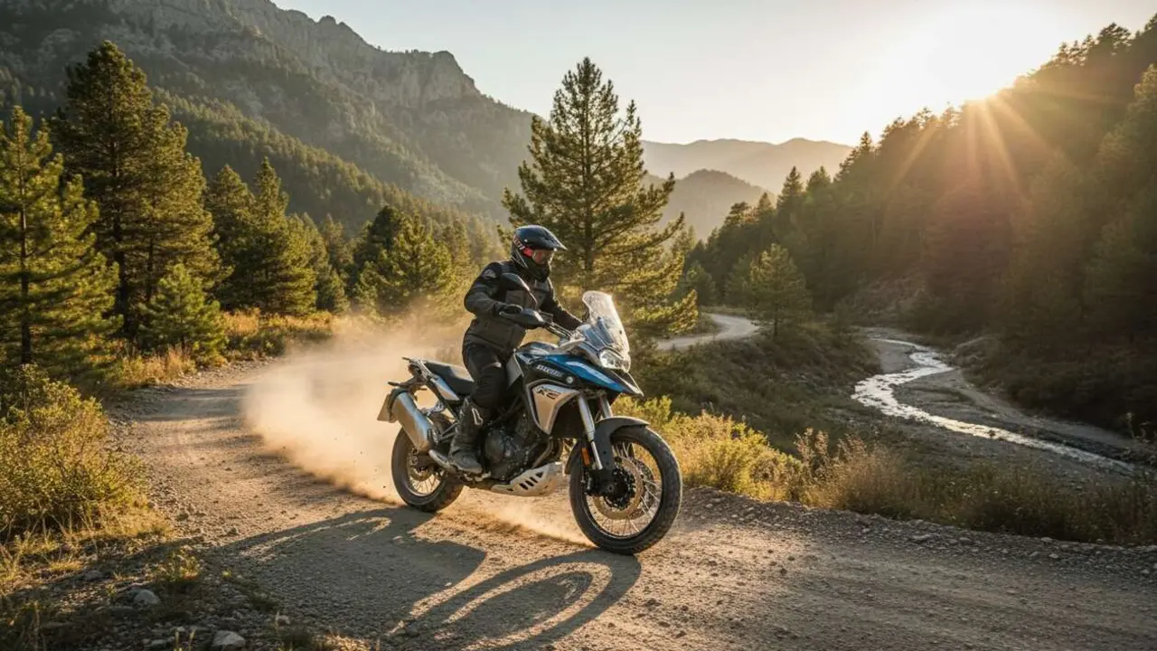  Macbor Montana XR5 510 en acci&oacute;n, la mejor moto trail por menos de 6.000 euros en 2025 &mdash; Imagen generada por IA 