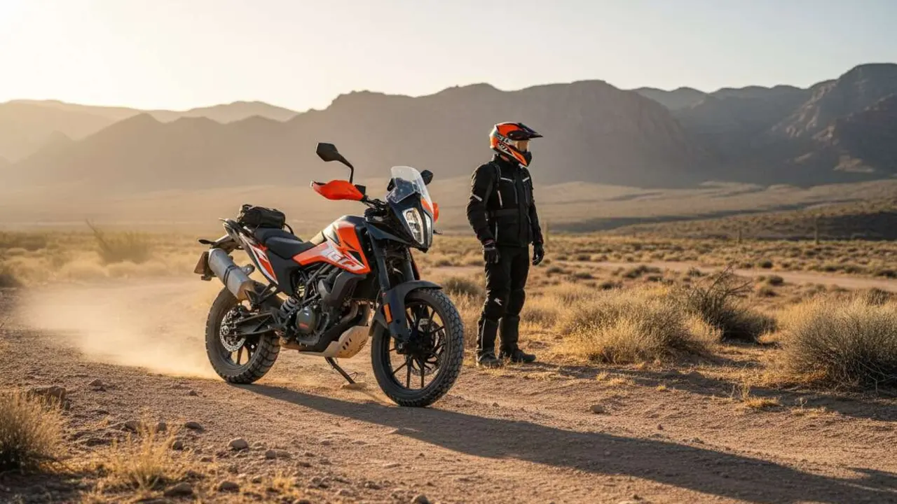  Imagen destacada de la 2026 KTM 390 Adventure X con dise&ntilde;o innovador y caracter&iacute;sticas para aventura en carretera y terreno off-road &mdash; Imagen generada por IA 