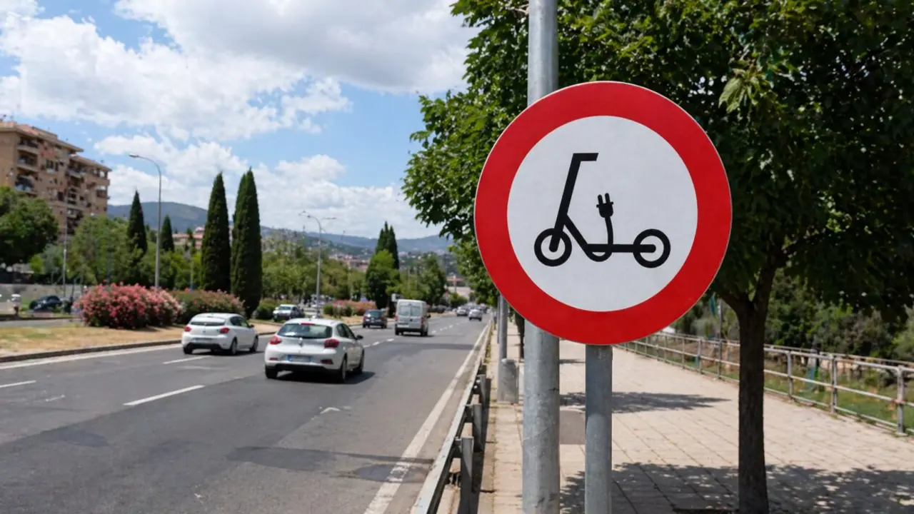 La se&ntilde;al de prohibido patinetes