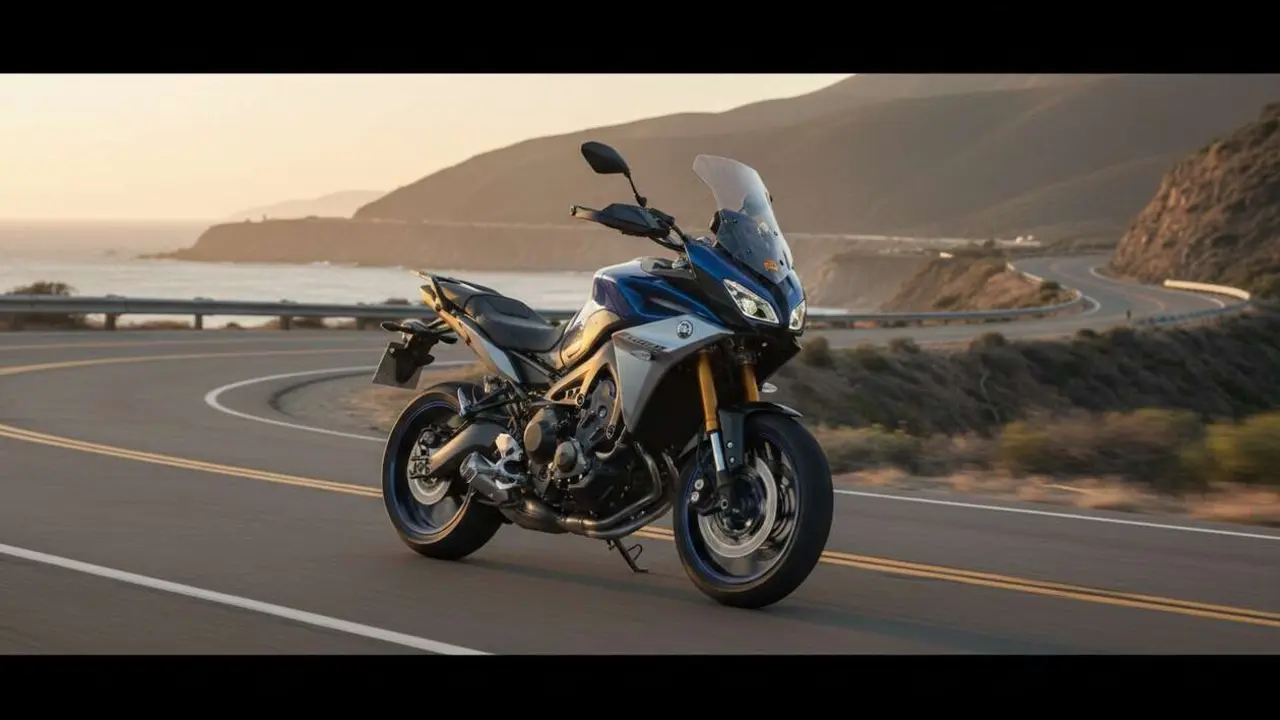  Vista lateral de la nueva Yamaha Tracer 9 GT+ 2026 mostrando su dise&ntilde;o innovador y caracter&iacute;sticas especiales para motoristas exigentes &mdash; Imagen generada por IA 