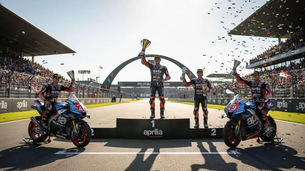 Jorge Mart&iacute;n celebra el triplete hist&oacute;rico de Aprilia en el Gran Premio de Le Mans 2026 con victoria destacada &mdash; Imagen generada por IA 