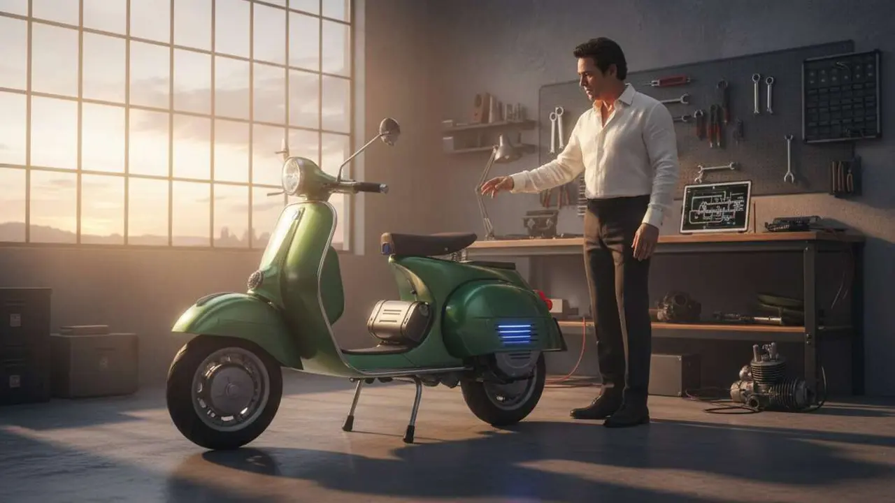  Luis Miguel transforma una Vespa cl&aacute;sica en una moto el&eacute;ctrica manteniendo su estilo original y dise&ntilde;o vintage &mdash; Imagen generada por IA 