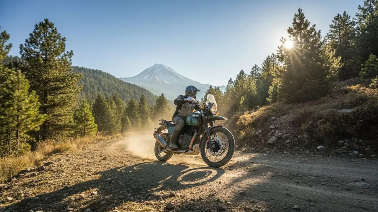  Royal Enfield Himalayan 750 destacada en carretera mostrando su dise&ntilde;o robusto como trail ideal para 2026 &mdash; Imagen generada por IA 