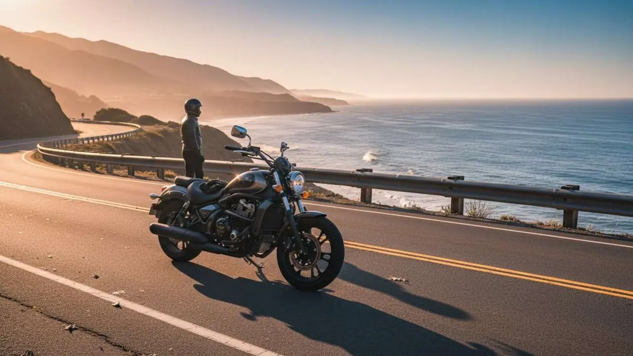  Kawasaki Vulcan S en acci&oacute;n mostrando sus ventajas &uacute;nicas para esta temporada de motocicletas 2024 &mdash; Imagen generada por IA 