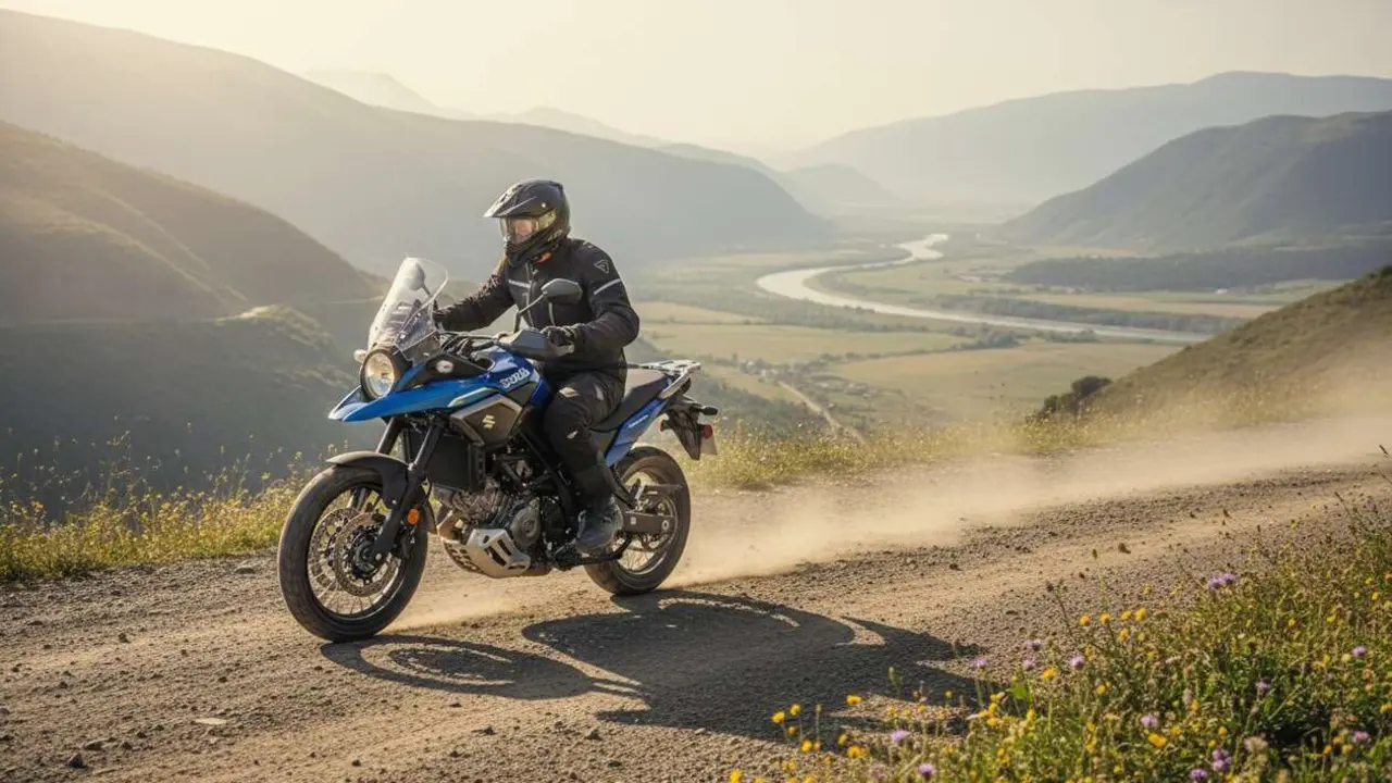  Suzuki SV-7GX nueva moto trail crossover con dise&ntilde;o innovador y precio competitivo para aventureros urbanos &mdash; Imagen generada por IA 