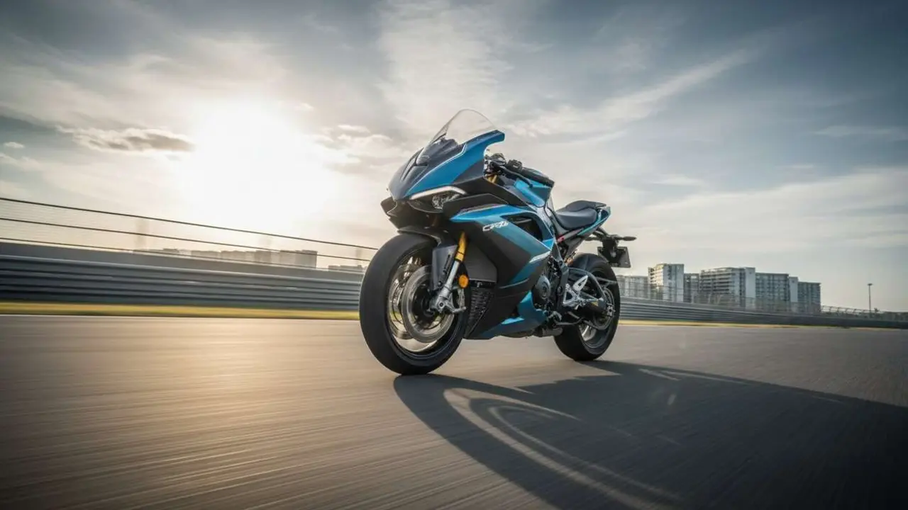  CFMOTO V4 SR-RR en acci&oacute;n alcanzando 210 CV y 300 km/h, la nueva hiperdeportiva china potente y r&aacute;pida &mdash; Imagen generada por IA 